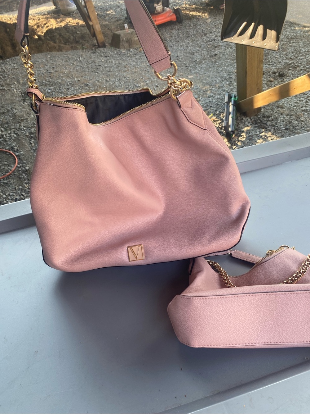 Victoria's Secret Pink Pebbled Shoulder Bag with Gold Chain set of big and small